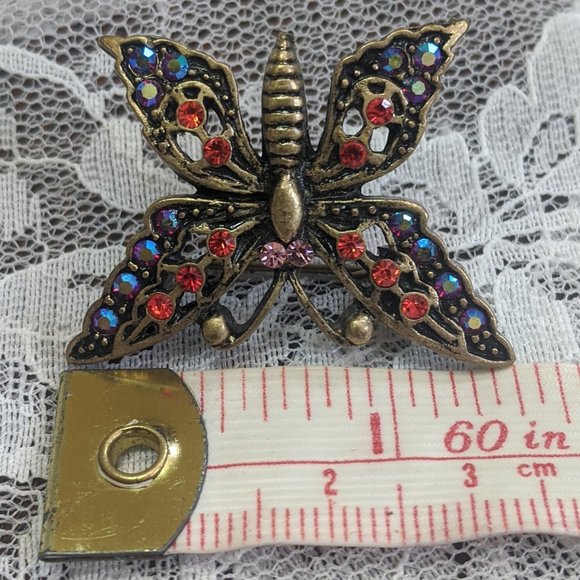VTG aurora borealis rhinestone butterfly pin - Picture 3 of 4